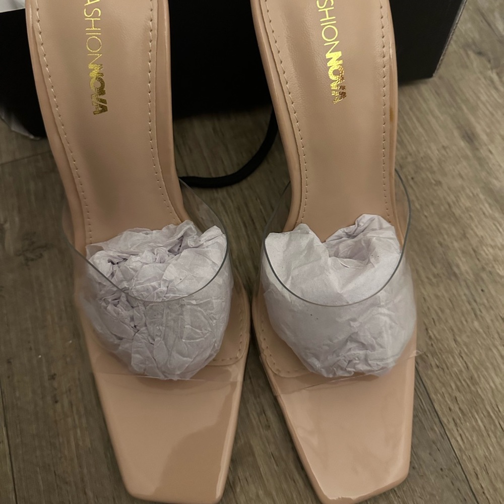 Brand New Make You Go Crazy Heeled Mules - Nude